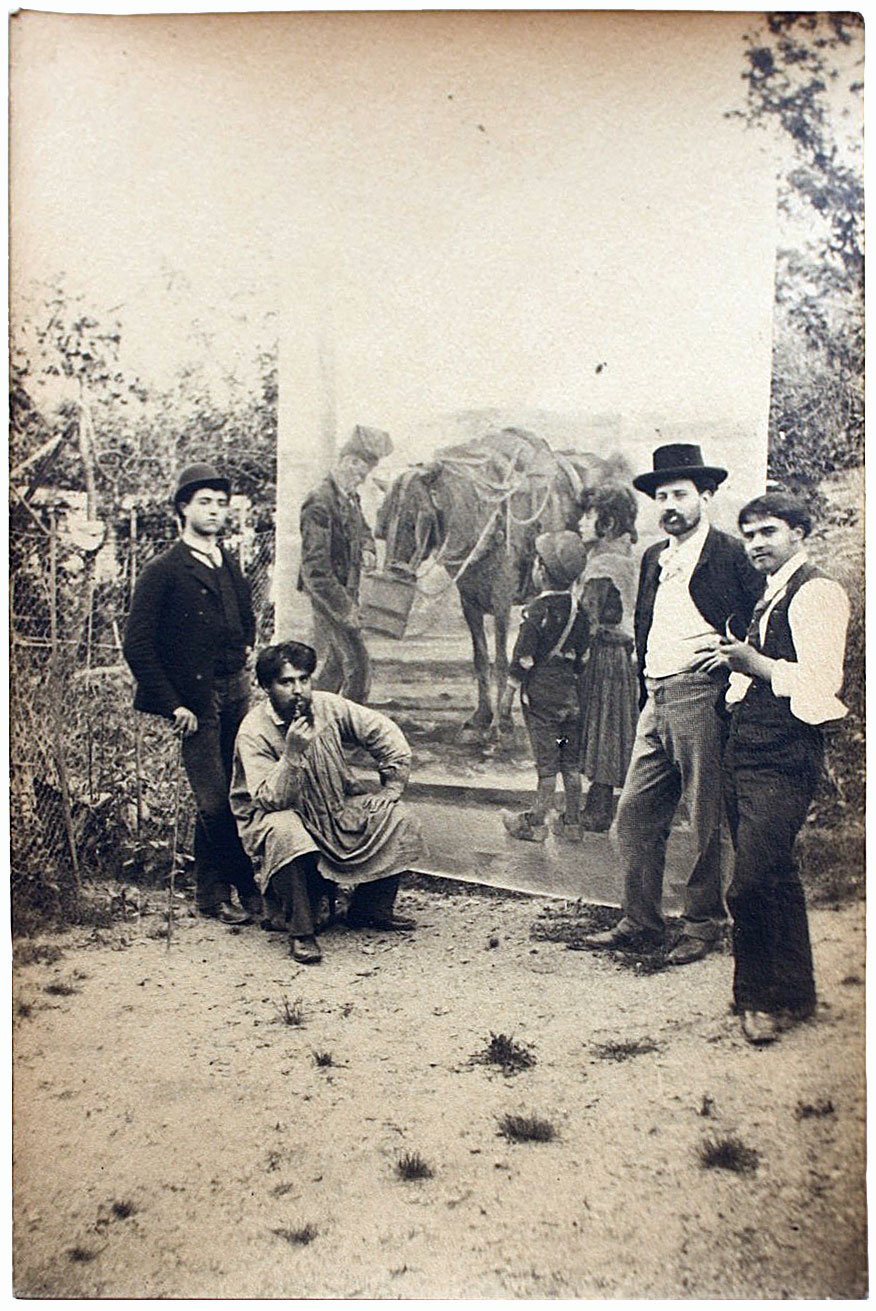 Brull i tres homes davant d’una obra de l’artista, c. 1891. Arxiu particular Brull i tres homes davant d’una obra de l’artista, c. 1891. Arxiu particular